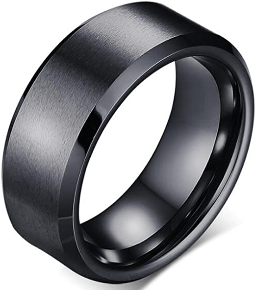 8mm Brushed Matte Black Titanium Stainless Steel Classical Simple Plain Ring Wedding Band