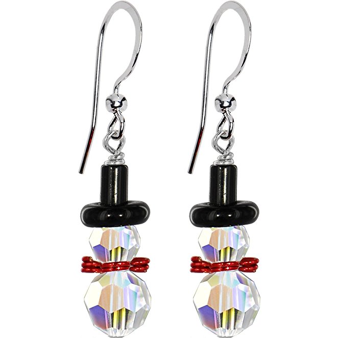 Handcrafted Snowman Earrings Created with Swarovski Crystals