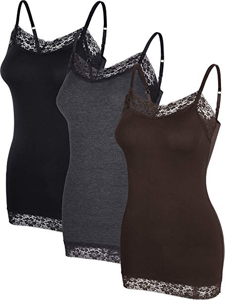 3 Pack Women Tank Tops Lace Cami Camisoles Adjustable Spaghetti Strap Lace Tank Top for Girls Wearing