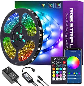 HitLights 32.8ft LED Strip Lights Works with Alexa Google Home, Wireless Smart App Control RGB Light Strip Kit Music Sync for Room TV Home Party, Bright 5050 LEDs, 16 Million Colors, Easy Install