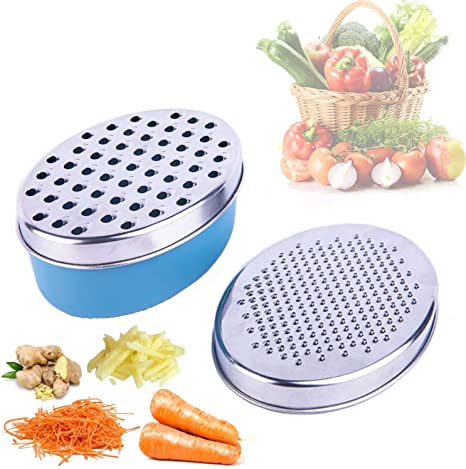 APIKA Cheese Grater with Food Saver Container & Lid Fruit Vegetable Chopper (Blue)