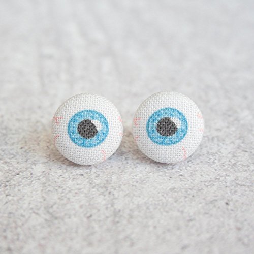 Blue Eyes Fabric Button Earrings