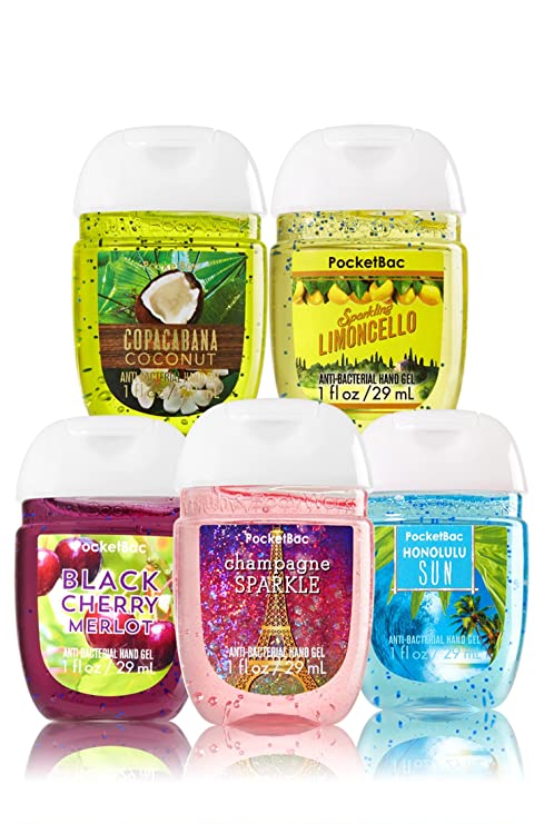 Bath and Body Works Anti-Bacterial Hand Gel 5-Pack PocketBac Sanitizers, Assorted Scents, 1 fl oz each