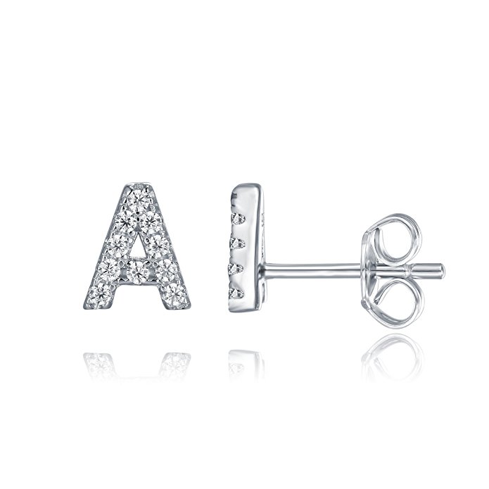 PAVOI 925 Sterling Silver CZ Simulated Diamond Stud Earrings Fashion Alphabet Letter Initial Earrings