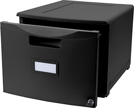 Storex Single Drawer Mini File Cabinet with Lock, Legal/Letter, 18.25 x 14.75 x 12.75 Inches, Black (STX61260B01C)