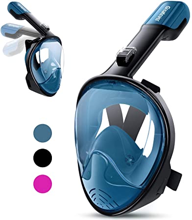 Greatever Snorkel Mask Foldable Panoramic View Full Face Snorkeling Mask with Detachable Camera Mount, Dry Top Set Anti-Fog&Anti-Leak