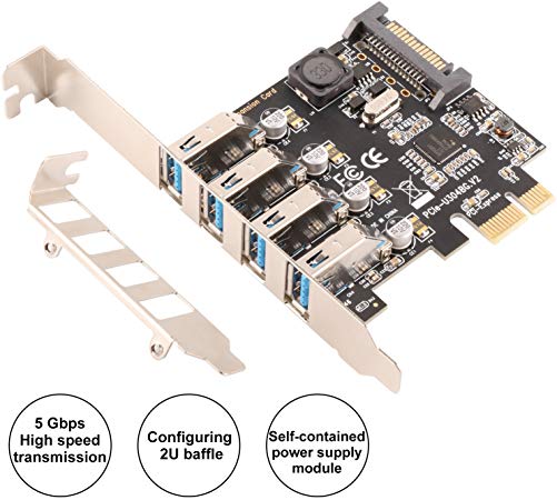 Superspeed PCI-E to USB 3.0 Expansion Card,Ubit U3N04S_BG USB 3.0 Card,USB 3.0 x 4 Ports Express Card Desktop with 15 Pin SATA Power Connector,Supported UASP for Desktop PC