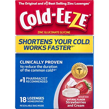 Cold-EEZE Cold Remedy Lozenges Strawberries & Cream, 18 Count, Cold Remedy Lozenges, #1 Pharmacist Recommended Zinc Lozenge, Shortens Colds