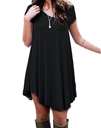 NuoReel Women's Short Sleeve Casual Loose T-Shirt Tunic Dress