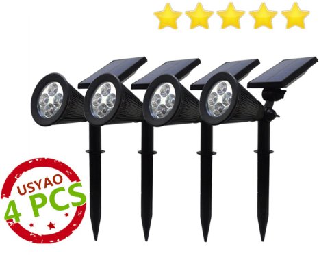 USYAO Spotlight Upgraded 4 LED 200 Lumen Sun-powered Spot Light Integrated Panel and Light, Solar Rechargeable Waterproof Black Color , with Adjustable Angle and Bright Illumination Pack of 4