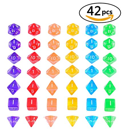 Ellzk Dungeons and Dragons Dice DND Dice Polyhedral Dice Dungeon And Dragons Game Dice RPG Dice RPG MTG D4-D20 Table Games 6x7 (42 Pieces) (Sparkling)