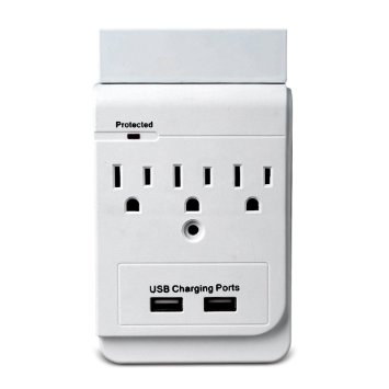 Magicfly Power 3 AC Outlet Socket Wall Mount Surge Protector with Phone Holder Dual USB Charging Port Wall Charger 21A