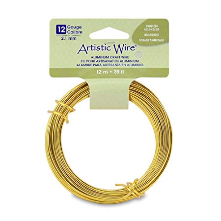 Artistic Wire 12 Gauge Round Anodized Aluminum Craft Wire, 39.3', Gold