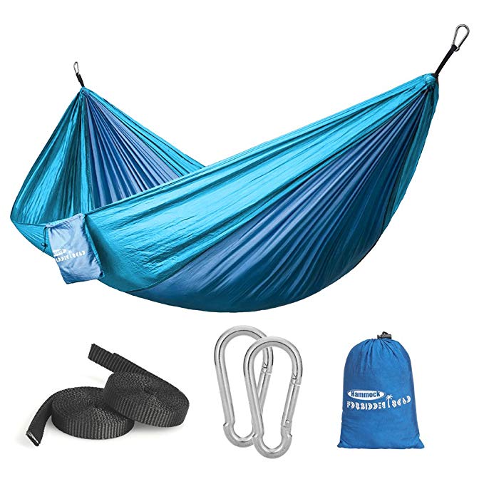 Forbidden Road Hammock Single Double Camping Lightweight Portable Parachute Hammock For Outdoor Hiking Travel Backpacking - Nylon Taffeta Hammock Swing - Support 400lbs Ropes Carabiners 11 Colors