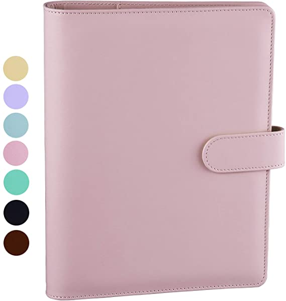 Antner A5 Binder PU Leather 6-Ring Notebook Binder Cover for A5 Filler Paper, Refillable A5 Personal Planner Binder with Magnetic Buckle Closure, Pink