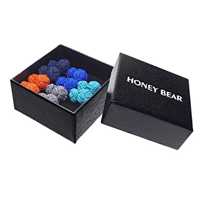 Honey Bear Silk Knot Cufflinks - 5 Pairs Mens Monochrome Set with Gift Case