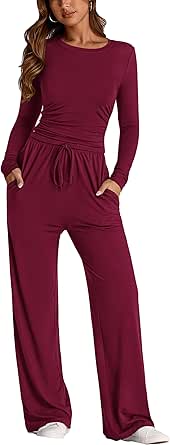 PRETTYGARDEN Women's Fall Two Piece Outfits Track Suits Long Sleeve Crop Tops Tee Shirts Wide Leg Pants Matching Lounge Sets