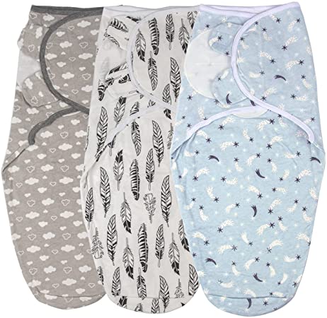 Swaddle Blankets Baby Boy Girl, 3 Packs Adjustable Sleep Wrap for Unisex Infant, Soft Cotton Swaddling Sack (BB-4, 0-3 Months)