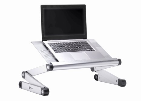 Pwr Portable Laptop-Table-Stand Vented Fully Adjustable-Ergonomic Mount-Ultrabook-Macbook Light Weight Aluminum-Silver Bed Tray Desk Book Up to 17