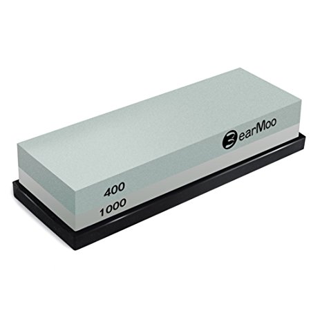 Sharpening Stone, BearMoo 2-IN-1 Whetstone, 400/1000 Grit Knife Sharpening Stone - Waterstone - Rubber Stone Holder Included
