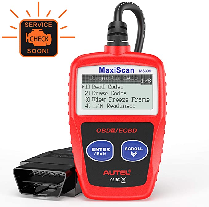 Autel MaxiScan MS309 OBD2 Engine Light Fault Code Reader, Reading & Erasing Codes, Viewing Freeze Frame Data and Retrieving I/M Readiness Smog CAN Diagnostic Scanner