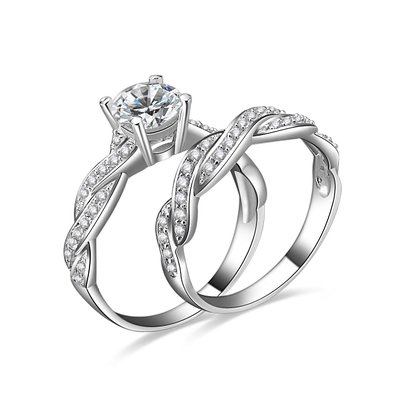 1.5ct Infinity Wedding Band Anniversary Engagement Ring Bridal Set 925 Sterling Silver Cubic Zirconia