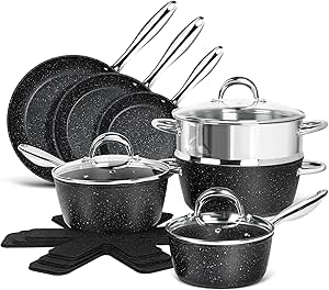 MICHELANGELO Pots and Pans Set 16 Piece, Nonstick Kitchen Cookware Sets with Granite Coating, Nonstick Pots and Pans Set, Nonstick Granite Cookware Set with Pan Protectors