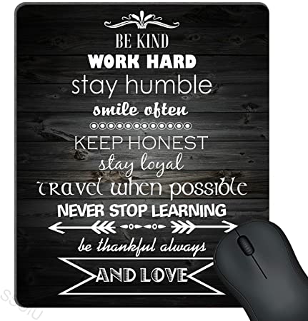 SSOIU Inspirational Positive Quote Vintage Black Old Wood Mouse Pad, Be Kind Work Hard Stay Humble Smile Ofen Quotes Large Mouse Pads Custom