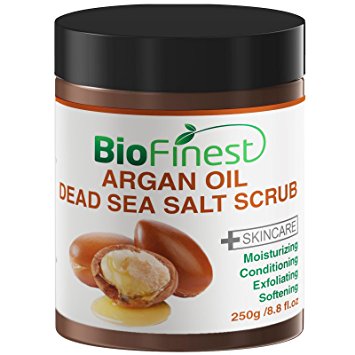 Biofinest Argan Oil Dead Sea Salt Scrub: with Aloe Vera, Almond Oil, Vitamin E, Essential Oils - Best For Deep Skin Cleansing/ Exfoliator (250g)