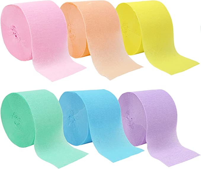 Crepe Paper Party Garland Streamers - 81 Feet Length x 1.75 Inch Width (6-Count, Pastel Rainbow Combo)