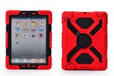 Pepkoo Ipad Mini 1amp 2 Case Plastic Kid Proof Extreme Duty Dual Protective Back Cover with Kickstand and Sticker for Ipad Mini 1amp2 - Rainproof Sandproof Dust-proof Shockproof Redblack