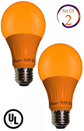 Sleeklighting LED A19 Orange Light Bulb, 120 Volt, 3 Watt Medium Base, UL-Listed LED Bulb, Pack of 2-(lasts more than 20,000 hours)