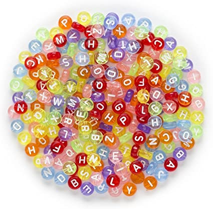 800pcs Alphabets Beads,Simuer Acrylic Round Letter Beads 4x7mm for Bracelets Necklaces Key Chains Jewelry Making with Thread 0.8mm Crystal String Cord DIY Children's Educational Toys