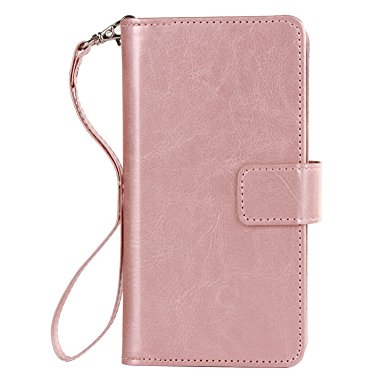 iPhone SE Case, iPhone 5S Case, iPhone 5 Wallet Case, BENTOBEN Wallet PU Leather Protective Magnetic Folio Flip Cover Credit Card Slots Cash Holder Wristlet Case for iPhone 5 5S SE, Rose Gold