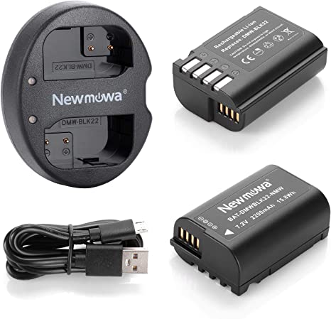 Newmowa DMW-BLK22 High Capacity Replacement Battery (2 Pack) and Dual USB Charger for Panasonic DMW-BLK22 and Panasonic Lumix DC-S5