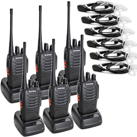 BaoFeng BF-888S Two Way Radio with Built in LED FlashLight (Pack of 6)  Covert Air Acoustic Tube Headset Earpiece