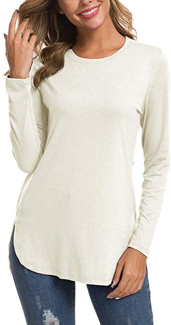 Herou Women Long Sleeve Loose Casual Side Split T Shirt Tunic Sweater Tops