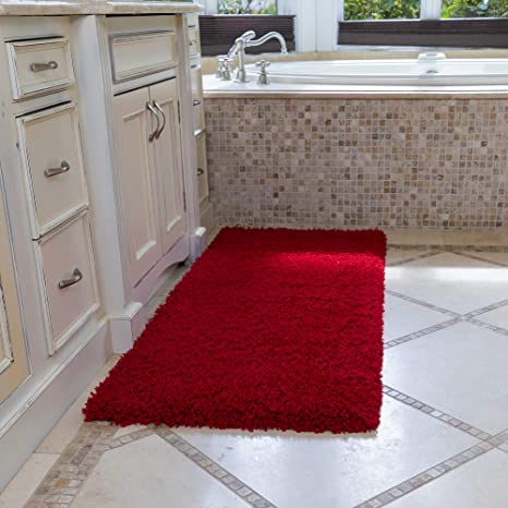Ottomanson Soft Cozy Color Solid Shag Runner Rug Contemporary Hallway and Kitchen Shag Runner Rug, Red, 2'7"L X 8'0"W