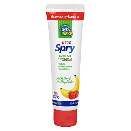 Brilliant Kids Toothpaste Gel by Spry – With Xylitol for Advanced Teeth and Gums Protection – Fluoride Free and Safe If Swallowed, Natural Strawberry Banana Flavor, 2 oz