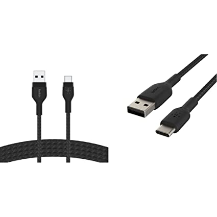 Belkin BoostCharge Pro Flex Braided USB Type C to A Cable (2M/6.6FT) Black & Braided USB-C Cable (Boost Charge USB-C to USB Cable, USB Type-C Cable, Black (CAB002bt1MBK)