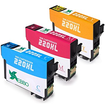 EBBO Replacement for Epson 220XL Ink Cartridge High Yield 3 Color(1Cyan,1Magenta,1Yellow) Compatible with Epson WF-2650 WF-2630 WF-2660 WF-2750 WF-2760 XP-320 XP-420 XP-424 Printer