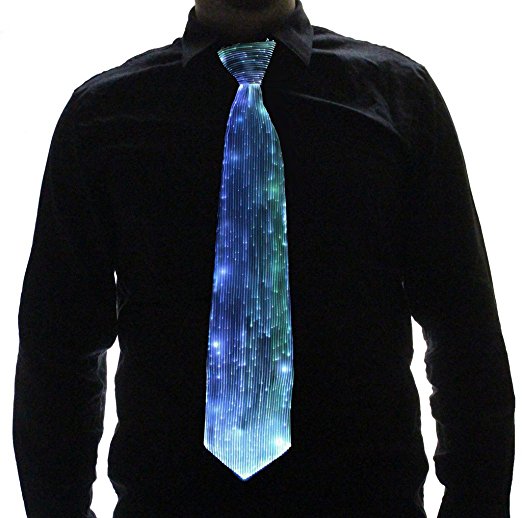 HolyThreads! Fiber Optic Tie (White Tie, 7 Colors) - Light Up Tie - Glow Tie