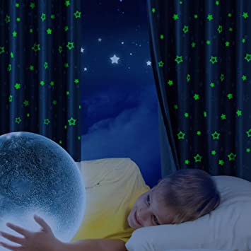 Hughapy Glow in The Dark Curtains Twinkle Star Blackout Curtains for Kid's Bedroom - Grommet Thermal Insulated Room Darkening Curtains Romantic Starry Theme Window Curtains, 2 Panels (52W x 63L, Navy)