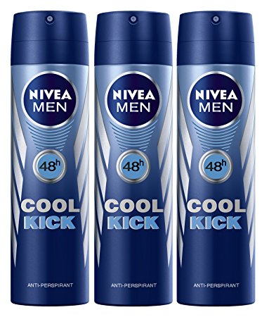 Nivea Cool Kick Deo for Men Spray 48 Hr Antiperspirant 150ml (Pack of 3)