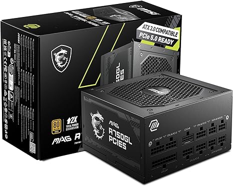 MSI MAG A750GL PCIE 5 & ATX 3.0 Gaming Power Supply - Full Modular - 80 Plus Gold Certified 750W - Compact Size - ATX PSU