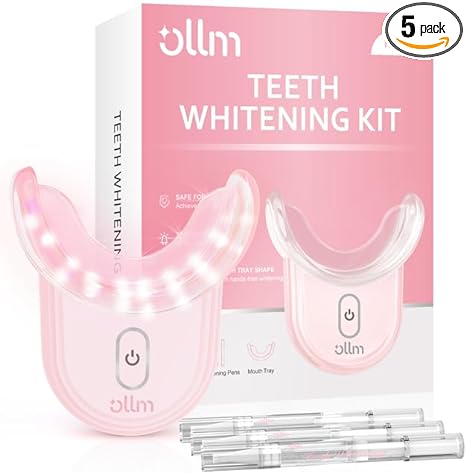 Teeth Whitening Kit Gel Pen Strips - Ollm Specially Formulated for Sensitive Teeth, Gum, Braces Care 32X LED Light Tooth Whitener, Professional Oral Beauty Products Dental Tools 2 Mouth Trays (Pink)