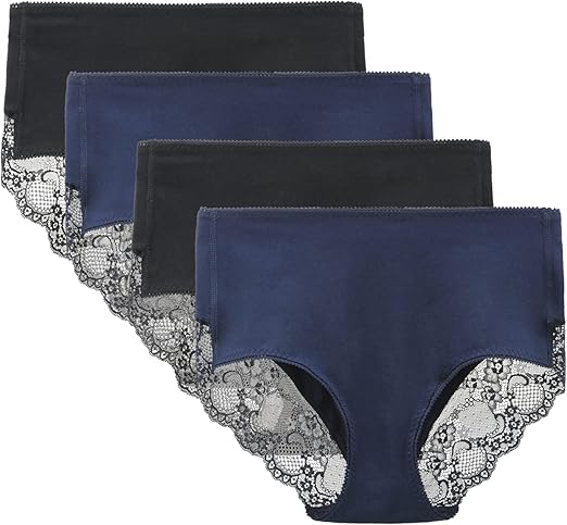 Women's 3 or 4 Pack Comfort Cotton Lace Coverage Full Rise Briefs Underwear