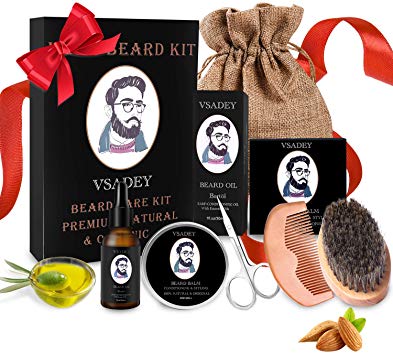Beard Grooming Kit, Men Beard Grooming Care Kit for Styling, Shaping, Trimming and Growth, Beard Brush   Beard Comb   Beard Oil   Beard Balm   Scissors   Travel Bag   Gift Box.