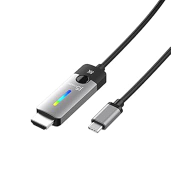 j5create USB Type C to HDMI Cable- 5.9FT / 1.8m (8K@60Hz, 4K@120Hz) with RGB LED Light for MacBook Pro, MacBook Air, iPad Pro, Samsung Galaxy, Surface Pro, Dell, HP (JCC157)