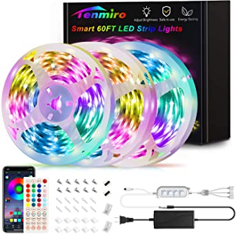 LED Strip Lights Bluetooth, 60ft Ultra Long Music Sync Color Changing Lights with APP Control (16 Million Colors)   44key Remote LED Tape Lights led Lights for Room, Bedroom, Party, Home Decoration